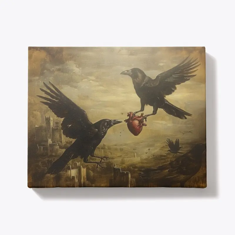 crows and a heart canvas